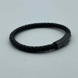 Black leather bracelet metal buckle