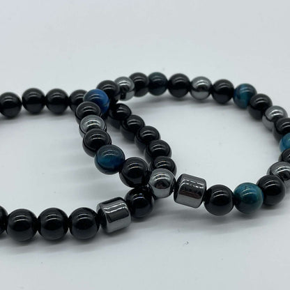 The "black and light blue metal"
