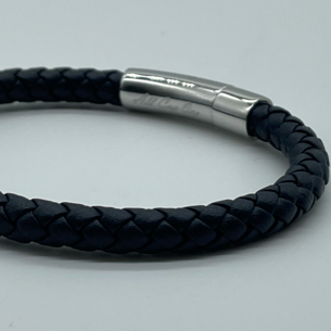 Blue leather bracelet metal buckle